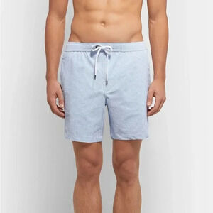 Onia Blue And White Charles Seersucker XXL Swim Trunk 7”
